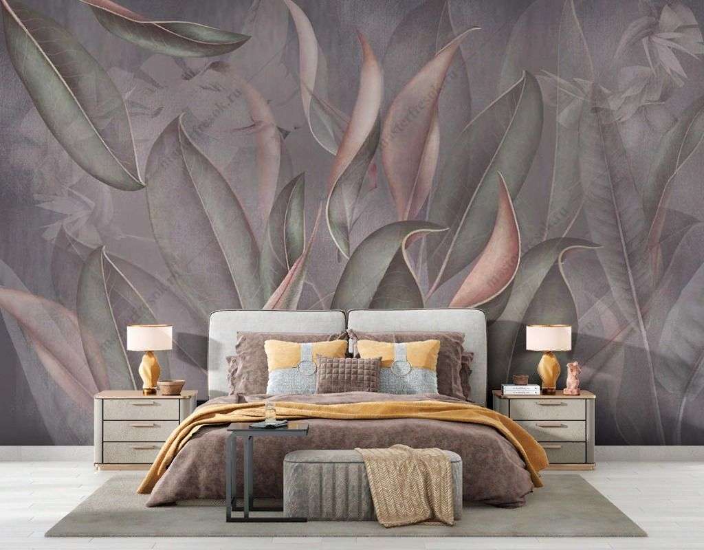 Фотообои в интерьере пальмовые листья  13-396 фото