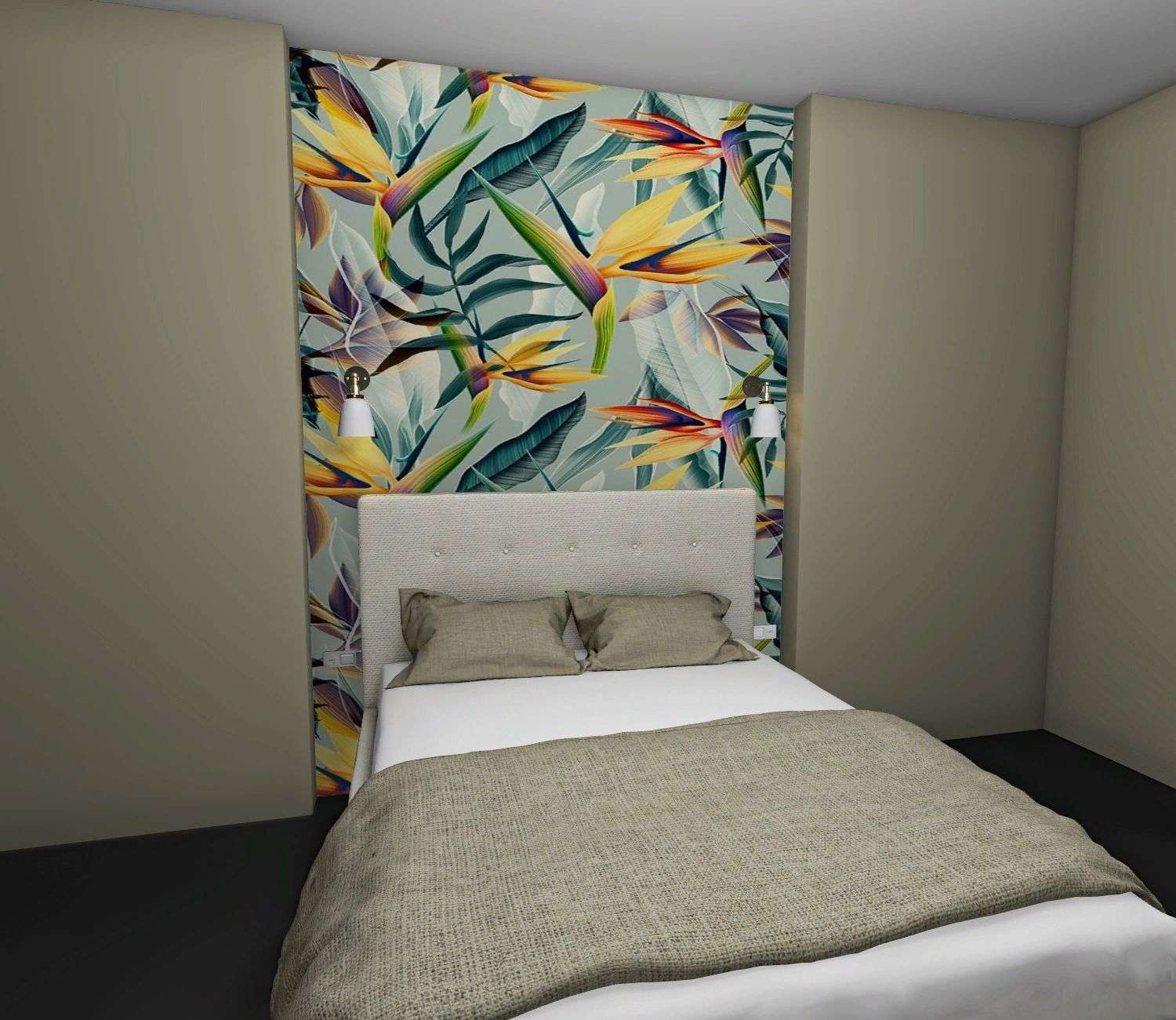 Фотообои в интерьере разноцветные тропические листья  9-1953 фото