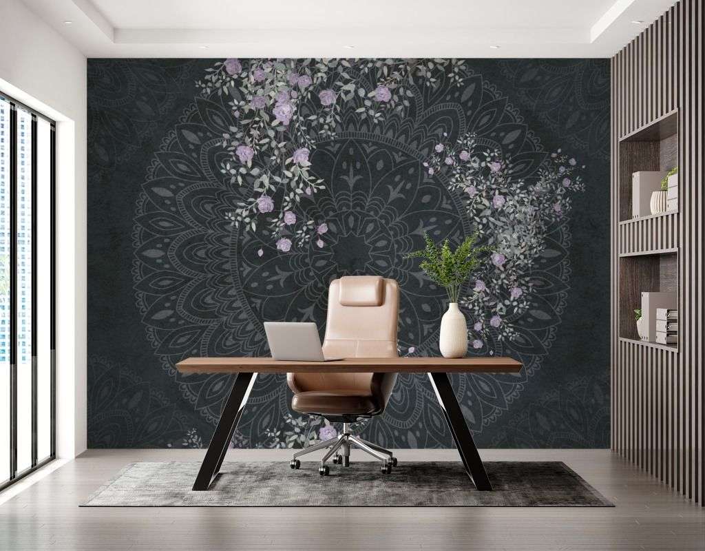 Фотообои в интерьере мандала черная  9-1598 фото