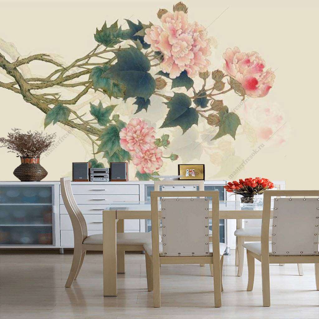 Фотообои в интерьере китайские пионы  15-960 фото