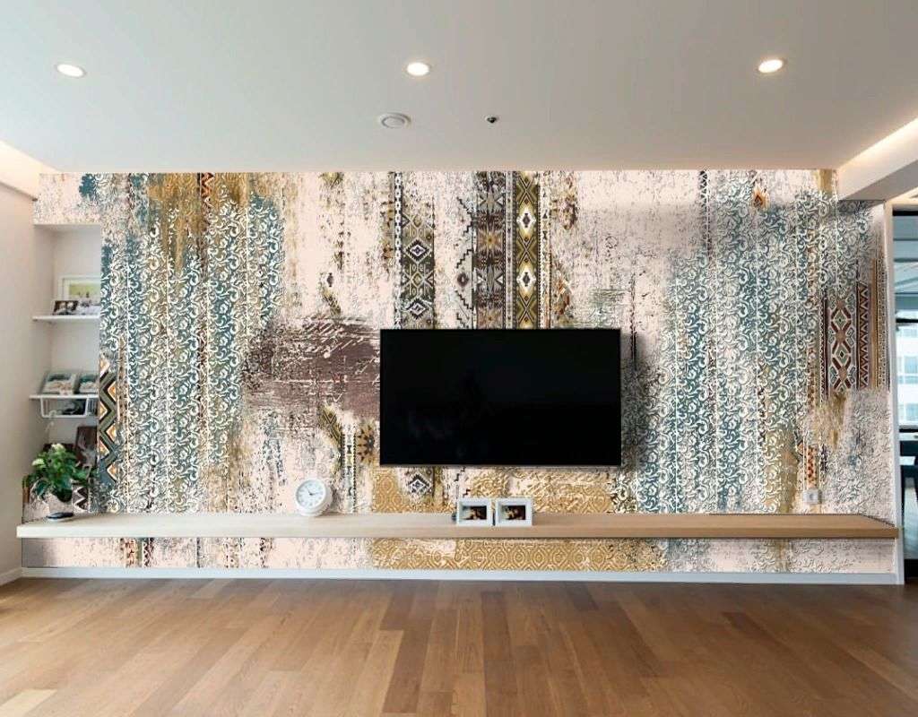 Фотообои в интерьере абстракция с яркими акцентами  9-2051 фото