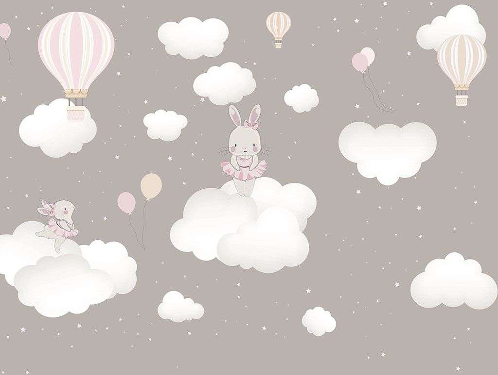 Фотообои в интерьере зайки милые на облаках  12-1477 фото