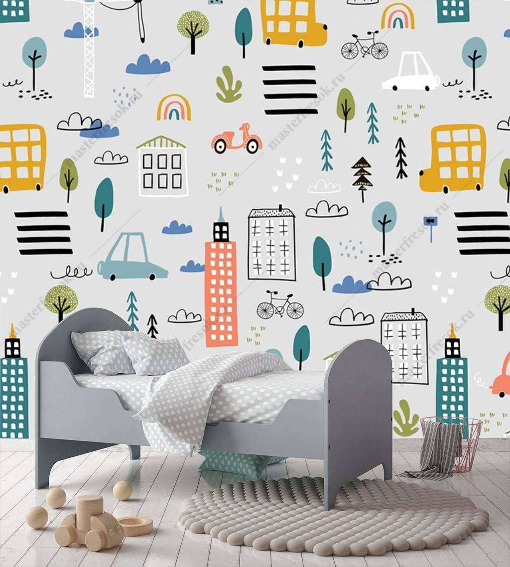 Фотообои Бесшовные обои на стену:  Машины в городе. Артикул: 12-691  