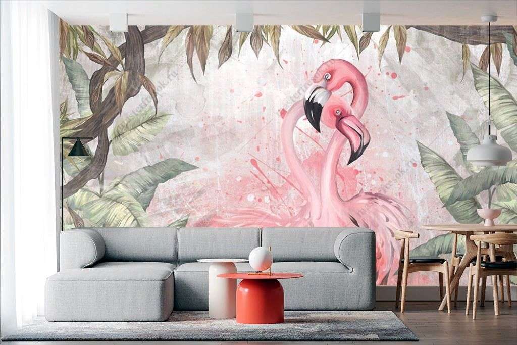 Фотообои в интерьере влюблённые фламинго  9-1692 фото