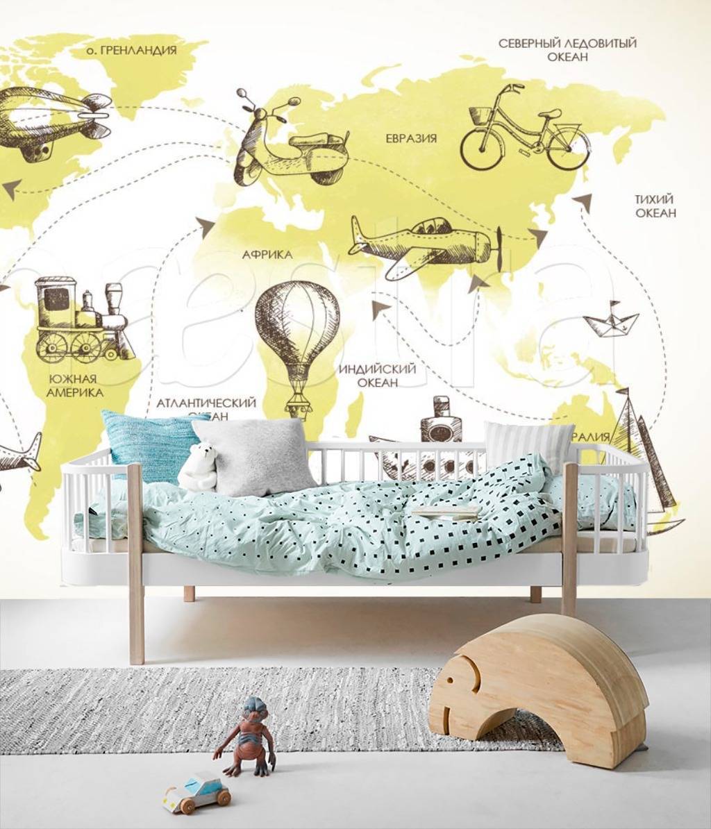 Фотообои Красочная детская карта на белом фоне со странами  12-393