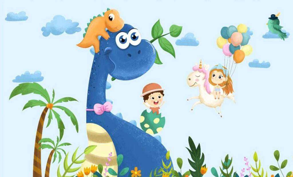 Фотообои в интерьере синий динозавр  15-628 фото