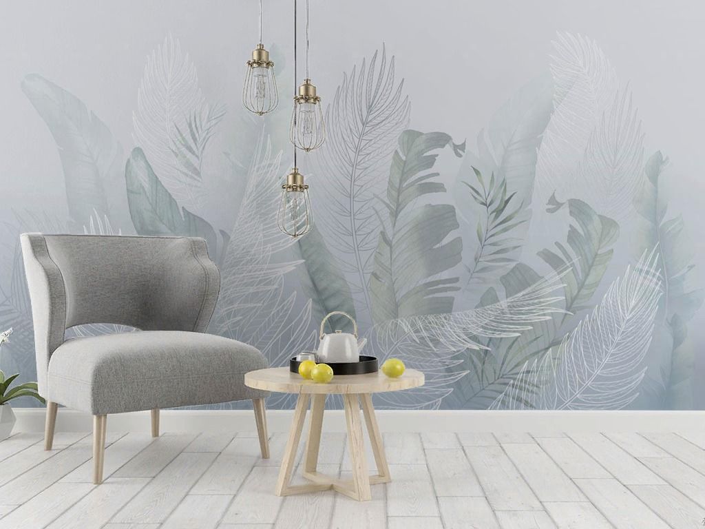 Фотообои в спальню нежные листья в тумане   13-669