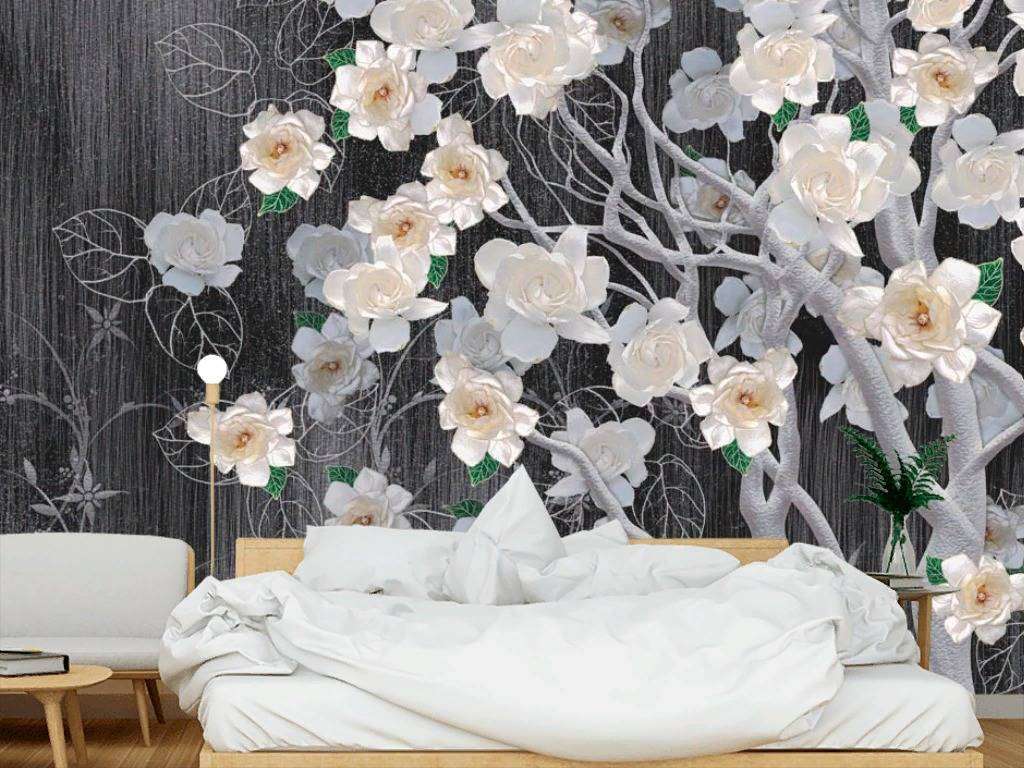 Фотообои в интерьере нежные цветы на дереве  13-297 фото