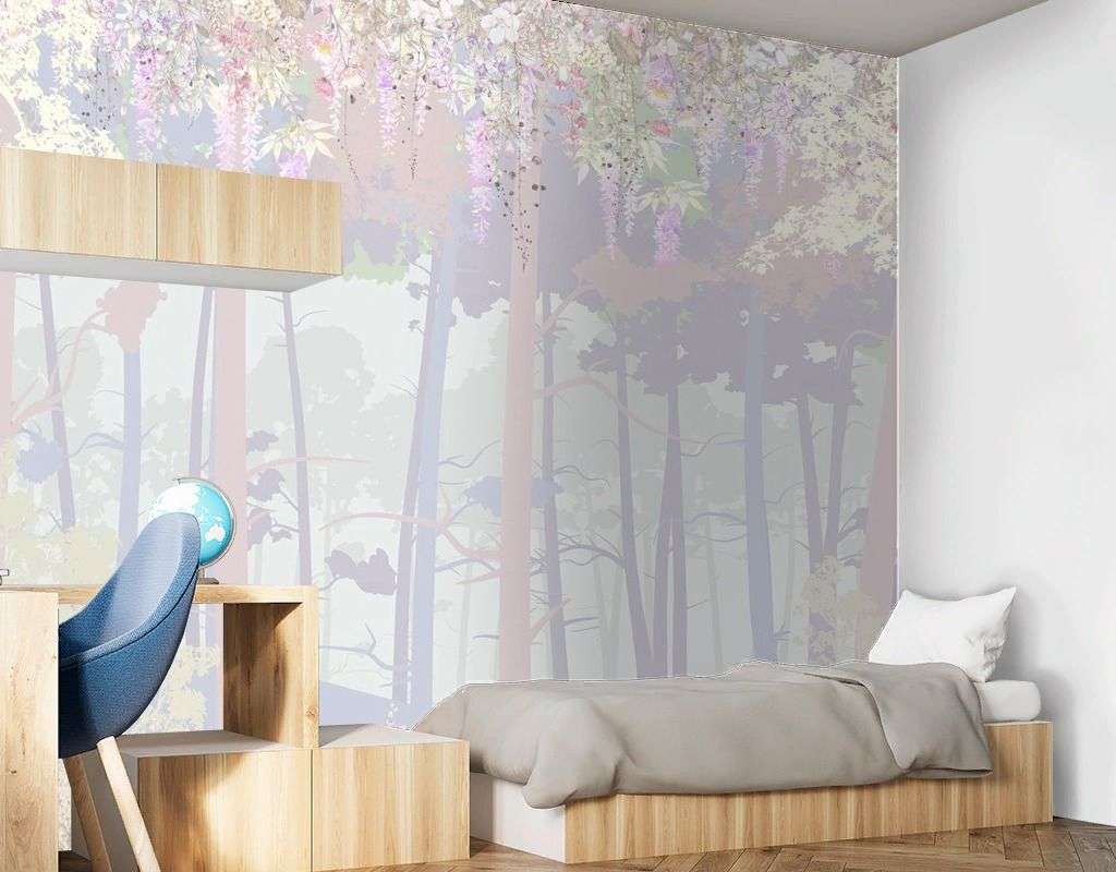 Фотообои в интерьере лес розовый детский    14-781 фото