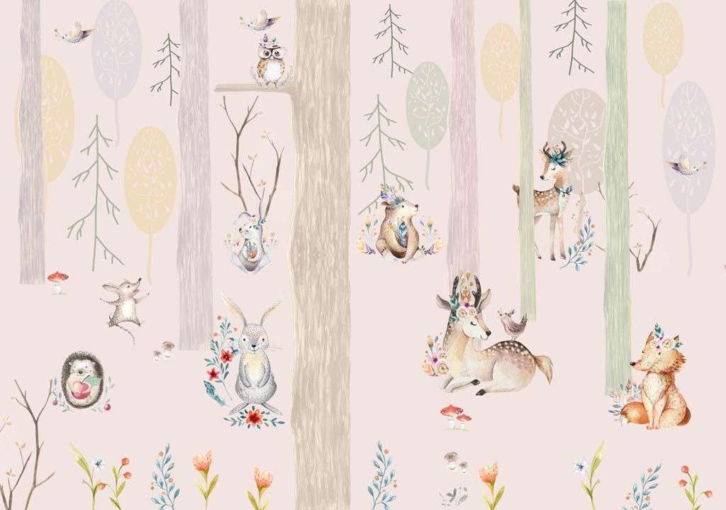 Фотообои в интерьере милые зверята в лесу  14-148 фото