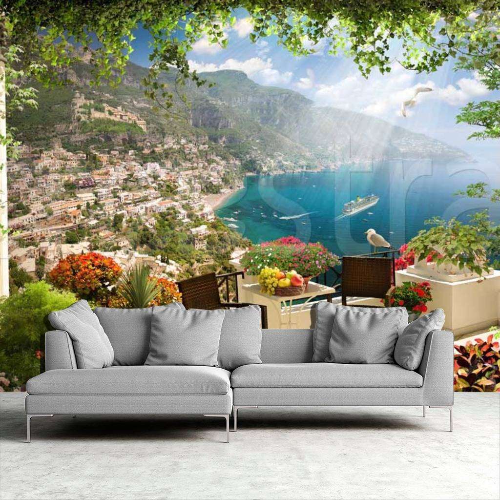 Фотообои в интерьере вид с террасы на море  11-003 фото