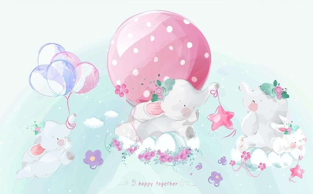 Фотообои в интерьере милые слонята  14-604 фото