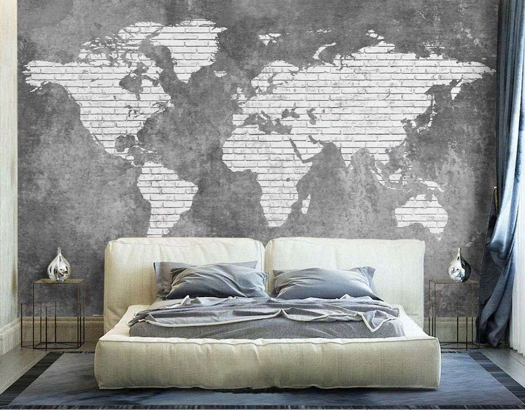 Фотообои в интерьере карта мира на бетоне  9-1958 фото