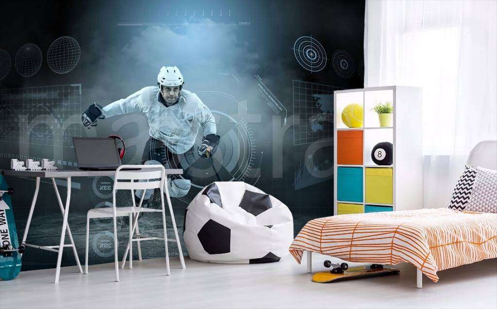 Фотообои в интерьере мысли хоккеиста  12-558 фото