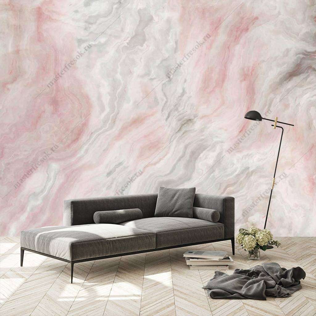 Фотообои в интерьере флюид арт розовый мрамор  9-1003 фото