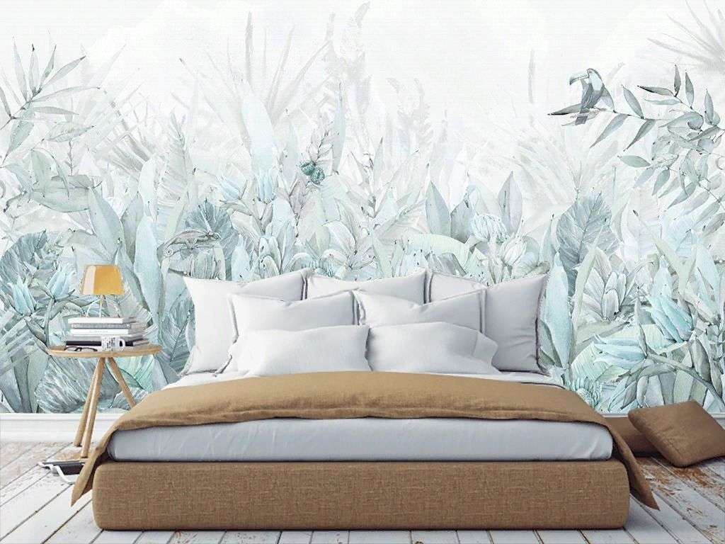 Фотообои в интерьере в спальню цветы голубые  9-2008 фото