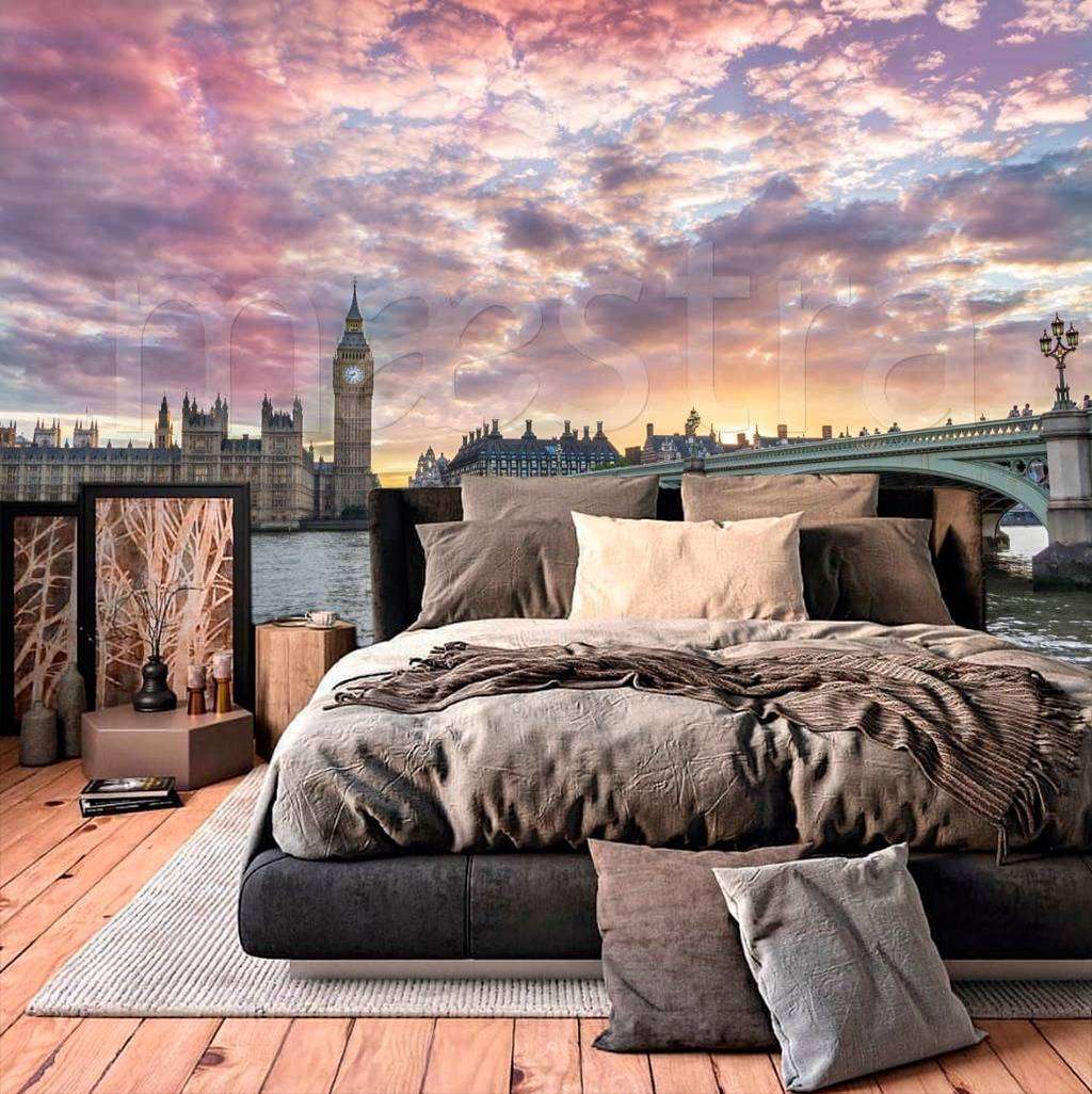Фотообои в интерьере красивые облака над лондоном  9-535 фото