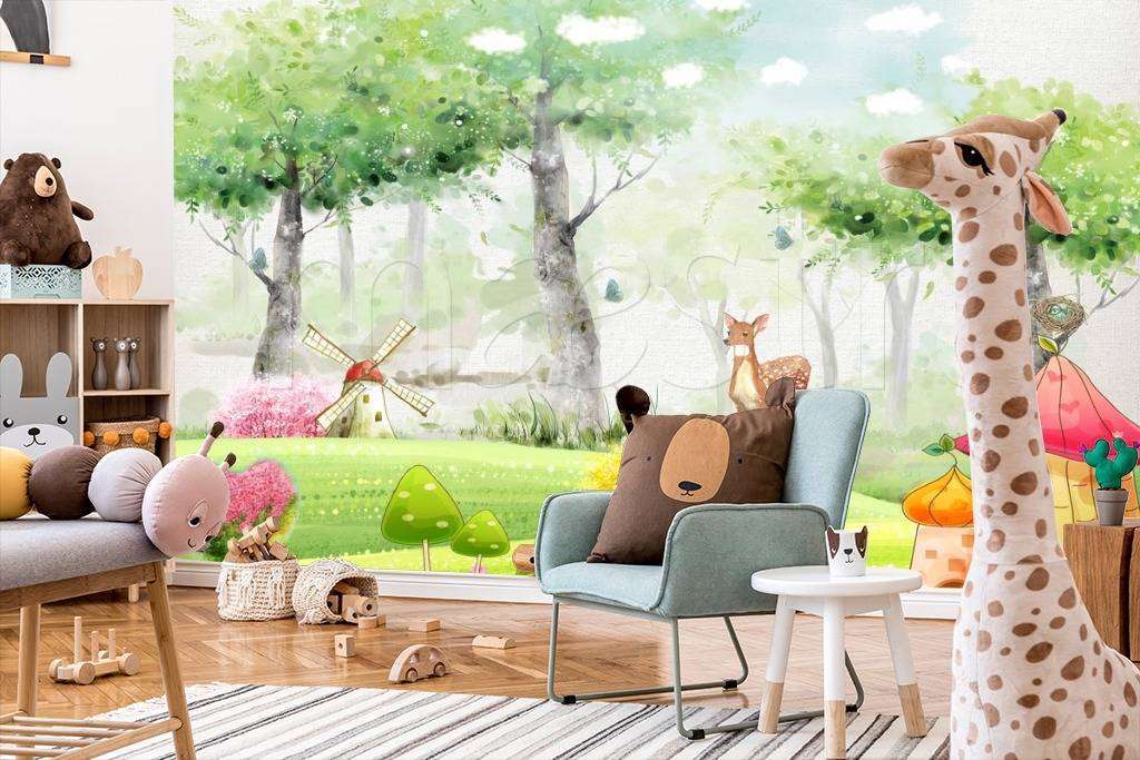 Фотообои в интерьере маленькие домики в лесу  12-356 фото