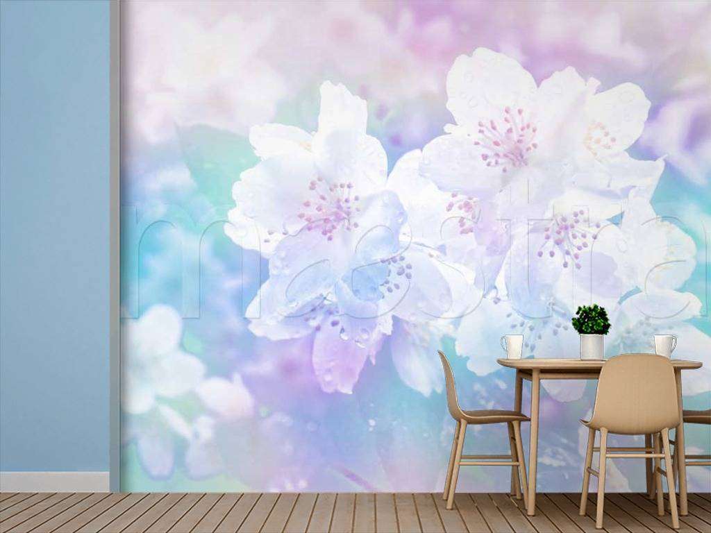 Фотообои Белоснежный жасмин на сиреневом фоне  10-115