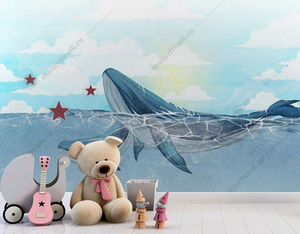 Фотообои в интерьере семейство китов  12-1444 фото