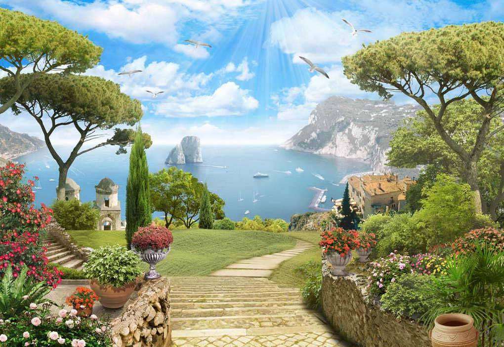 Фотообои в интерьере терраса и морской пейзаж  17-0059 фото