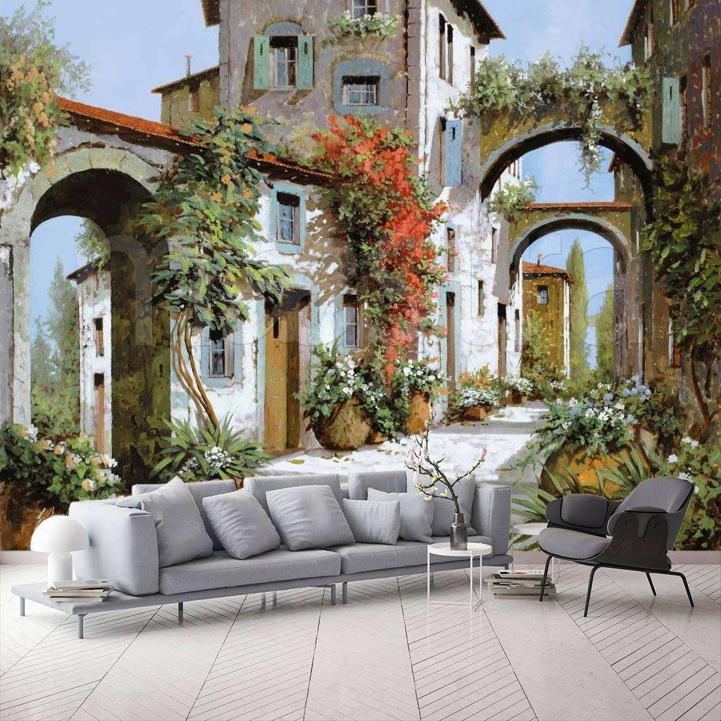 Фотообои Старинная белая улочка с арками  8-001