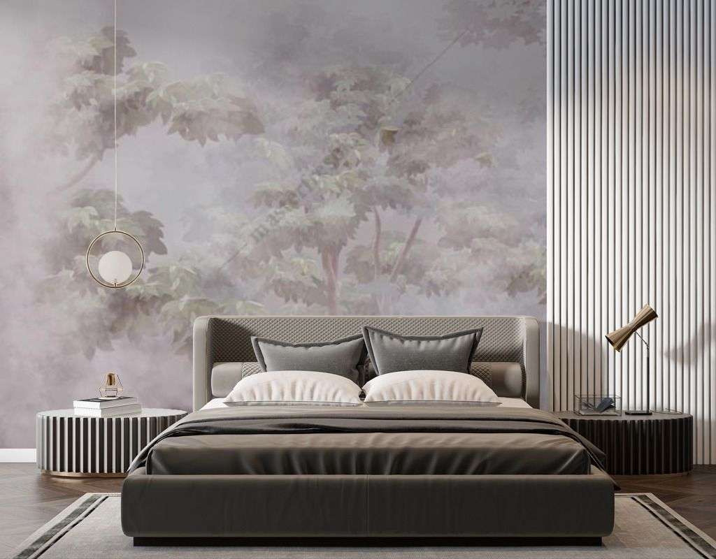 Фотообои в интерьере лес туманным утром  13-473 фото