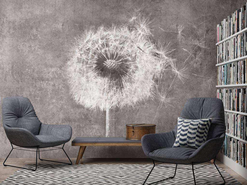 Фотообои в интерьере одуванчик на сером фоне  10-882 фото