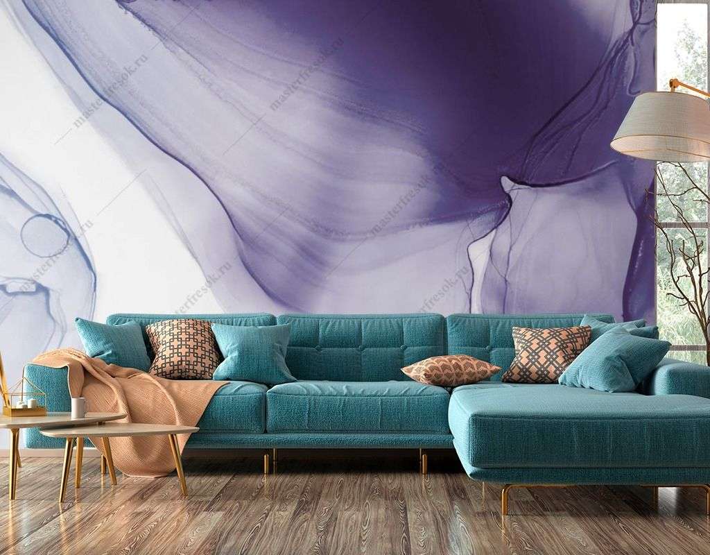 Фотообои в интерьере сиреневые разводы  9-1534 фото
