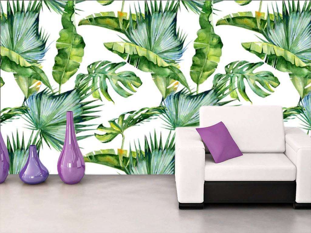 Фотообои в интерьере листья тропиков на белом фоне  15-550 фото