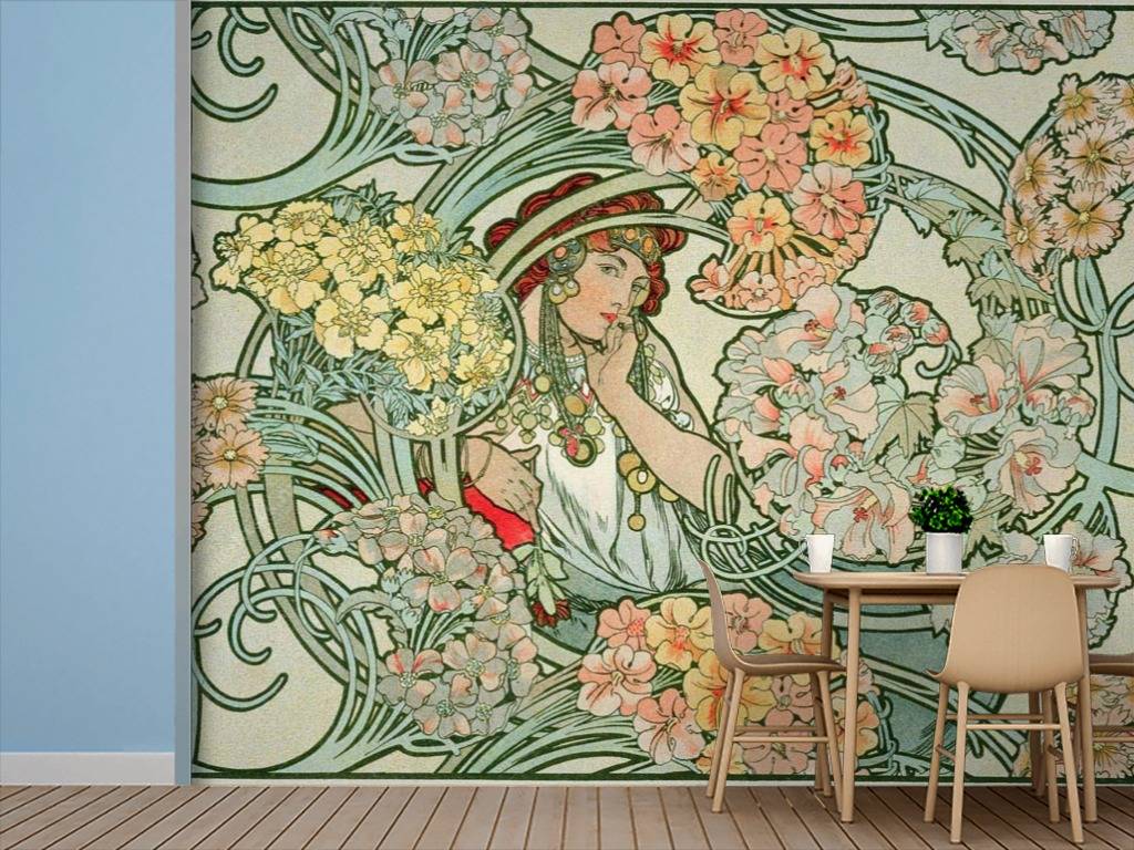 Фотообои Альфонс Мариа Муха - Девушка в цветнике  8-209