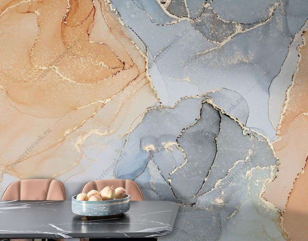 Фотообои в интерьере золотые разводы флюида  9-1525 фото