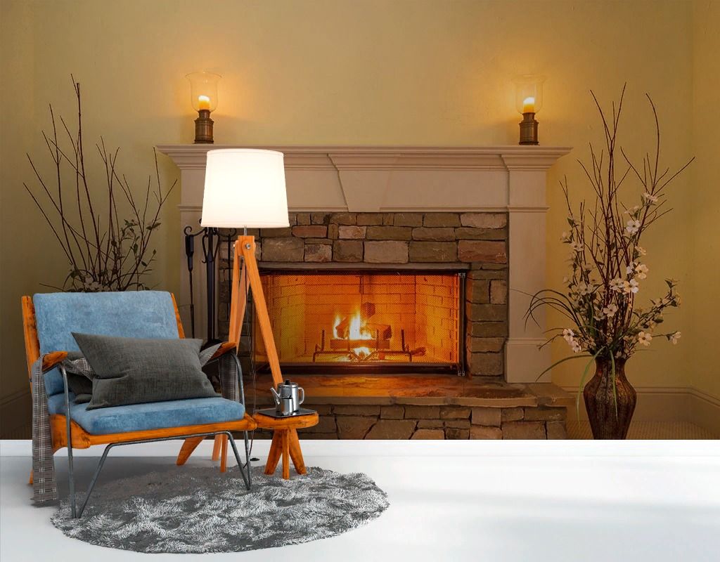 Фотообои Горящий огонь в камине  9-2012