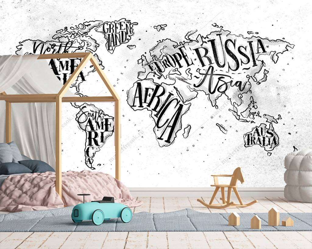 Фотообои в интерьере стильная карта мира  12-993 фото