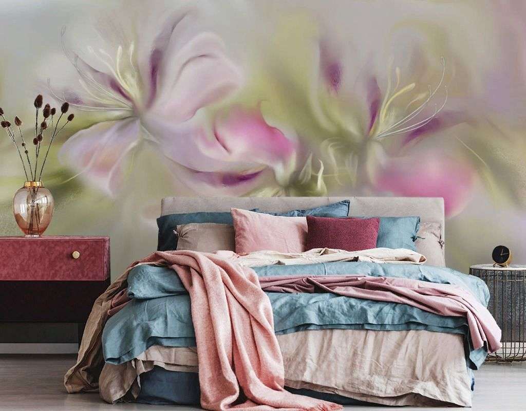 Фотообои в интерьере цветы розовые  13-735 фото