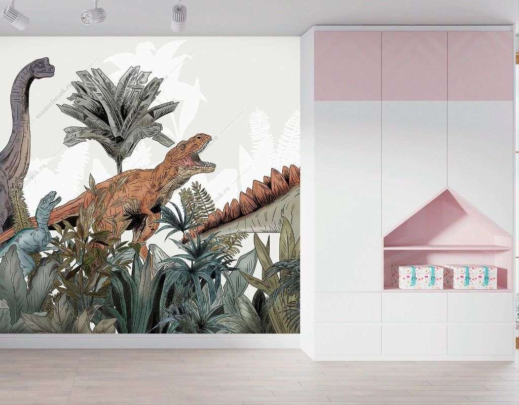 Фотообои в интерьере динозавры в детскую  12-1494 фото