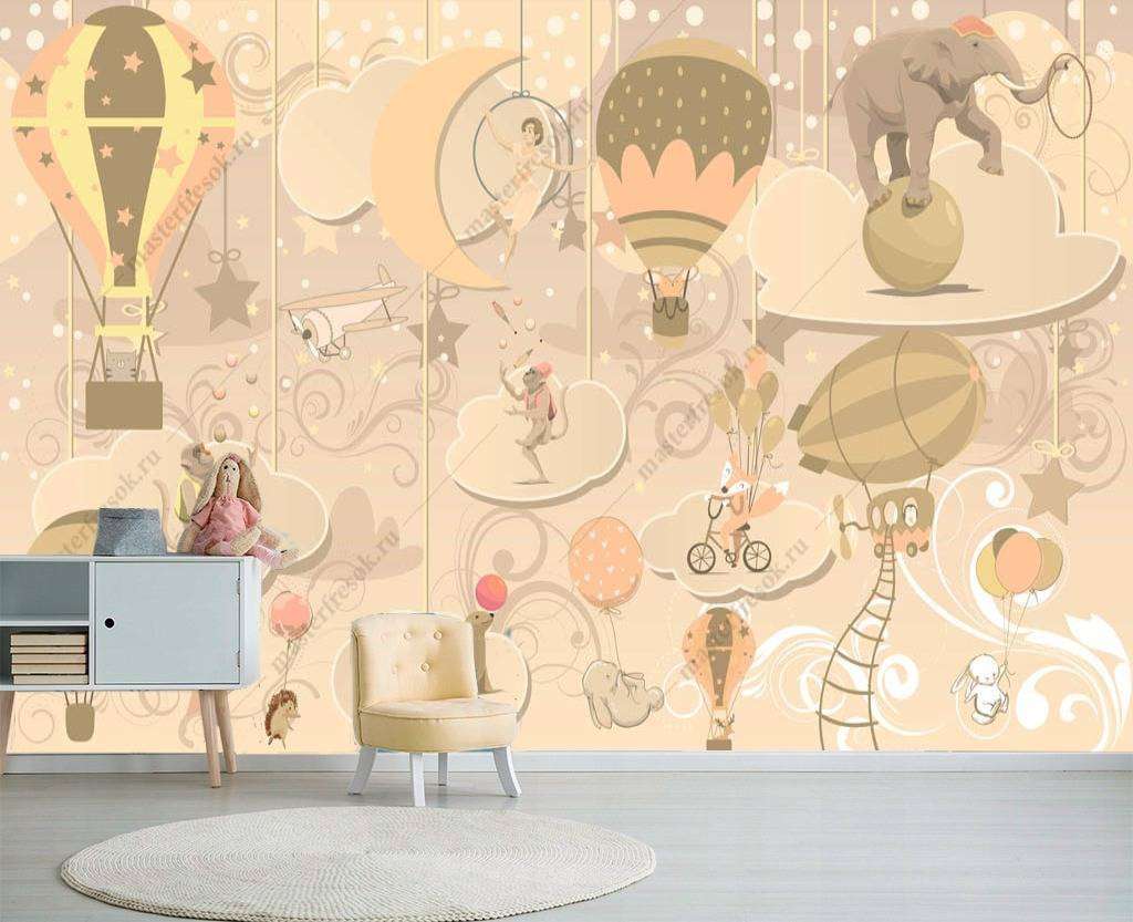 Фотообои в интерьере звери на воздушном шаре  13-167 фото