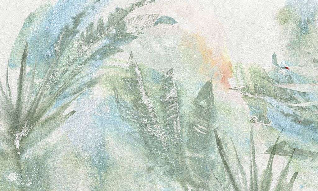 Фотообои в интерьере листья рисунок акварелью  9-1987 фото