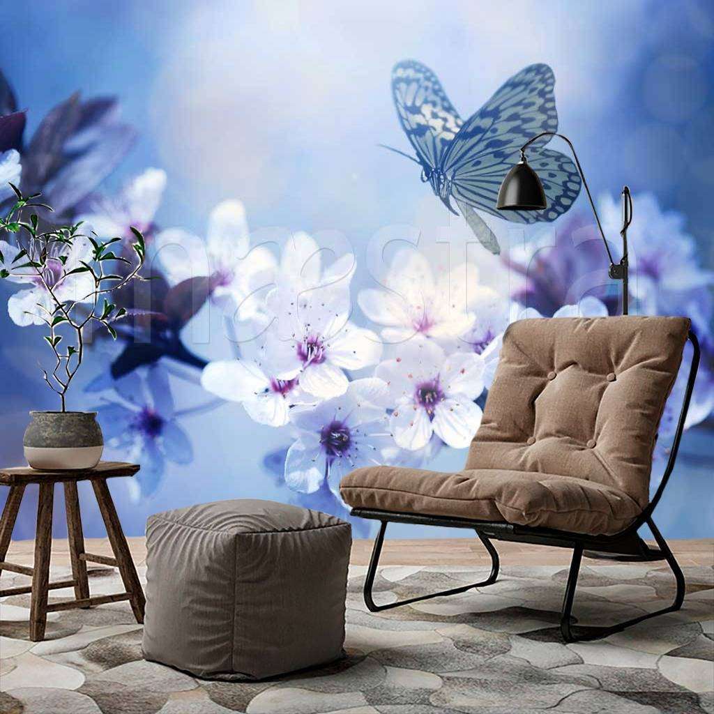 Фотообои Миг совершенства мотылек на ветке сакуры  10-052