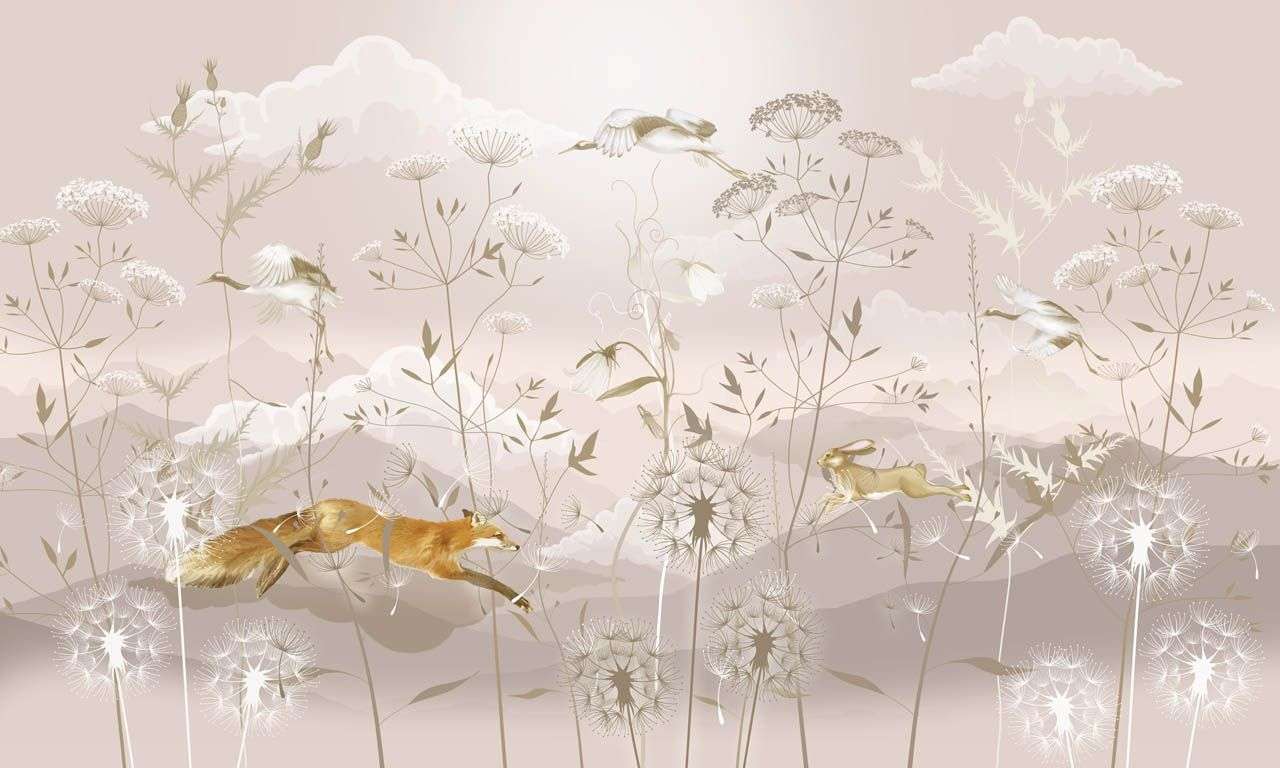 Фотообои в интерьере лисичка на поляне  13-694 фото