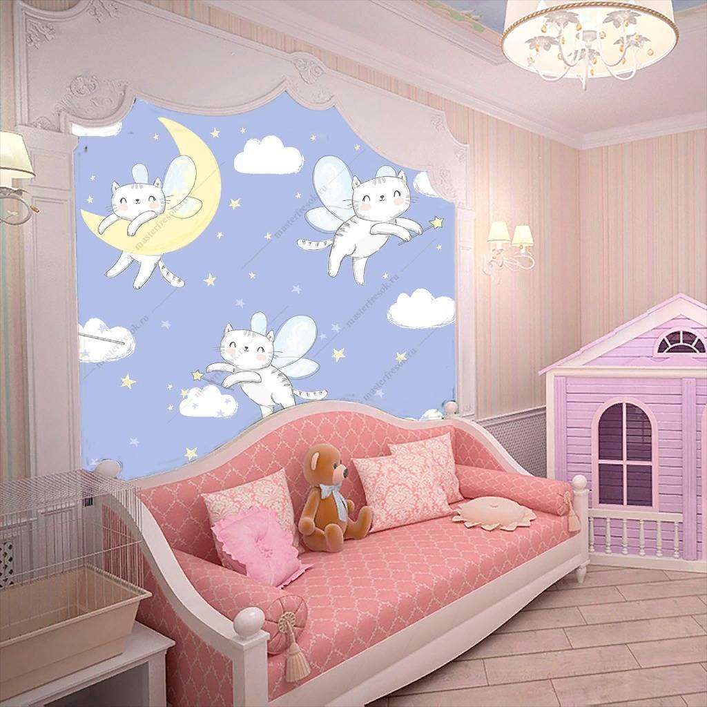 Фотообои в интерьере кошки-феи парят над облаками  12-412 фото