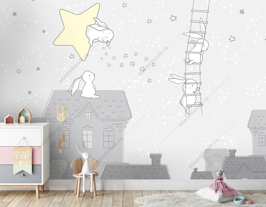 Фотообои Зайчики на домиках  14-218