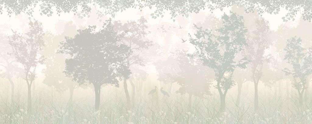 Фотообои в интерьере летний лес в тумане  14-130 фото