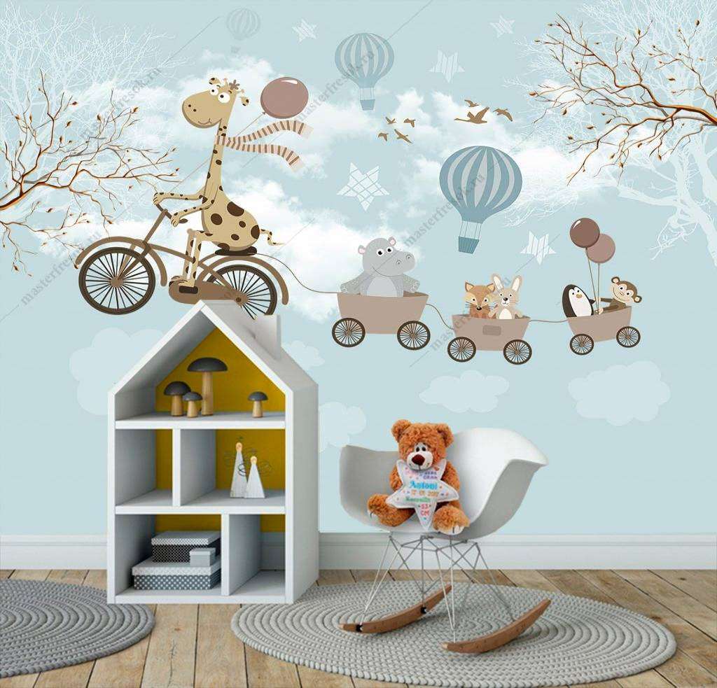 Фотообои в интерьере звери на велосипеде в небе  12-1174 фото