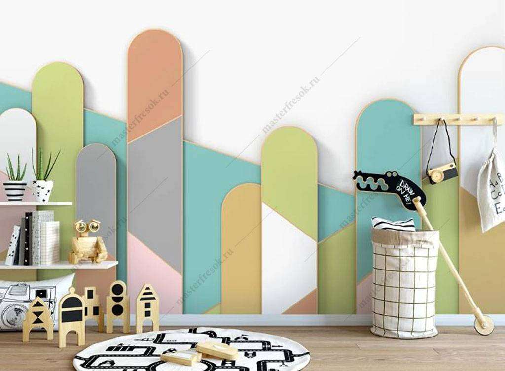 Фотообои в интерьере разноцветный забор  16-099 фото