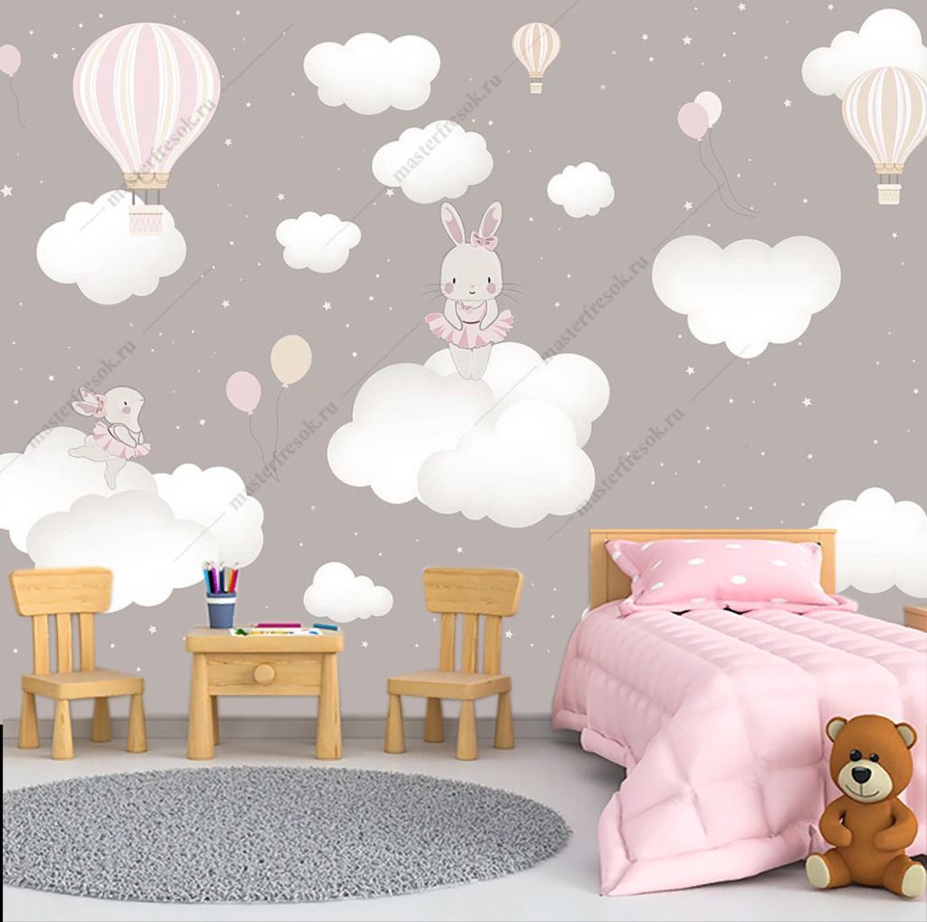 Фотообои Зайки милые на облаках  12-1477