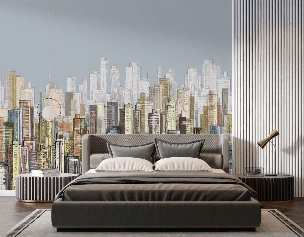 Фотообои в интерьере 3д рисунок город  9-1936 фото