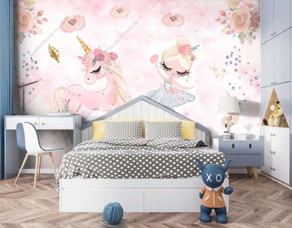 Фотообои в интерьере балеринка и единорог  12-1509 фото