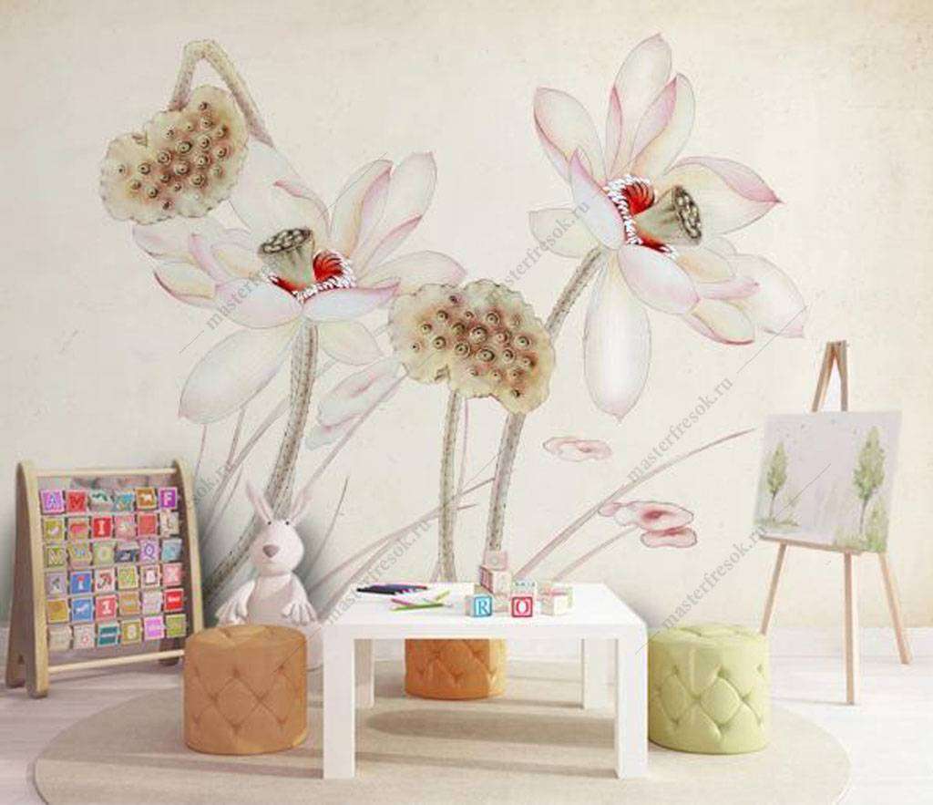 Фотообои в интерьере орхидеи акварелью  15-961 фото