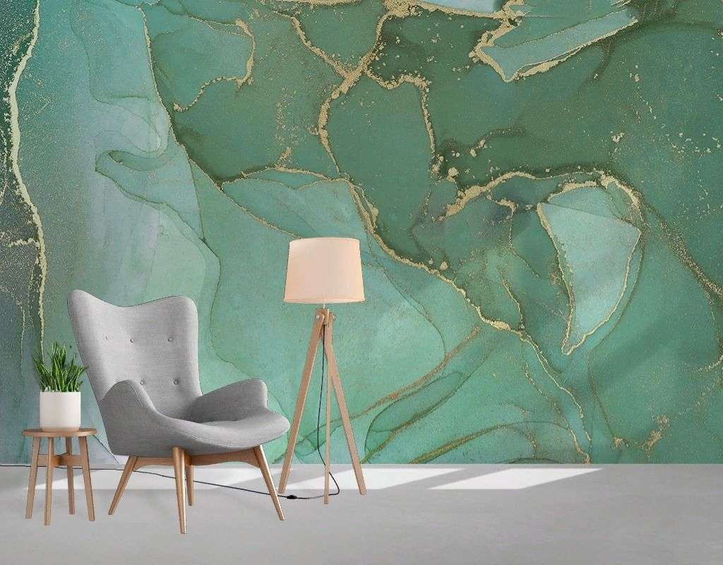 Фотообои в интерьере флюид арт изумрудный  9-2028 фото